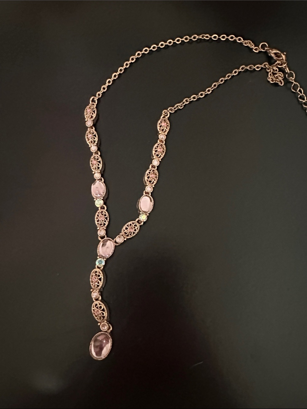 Delicate Rose Gold Pink Stone Y-Style Necklace